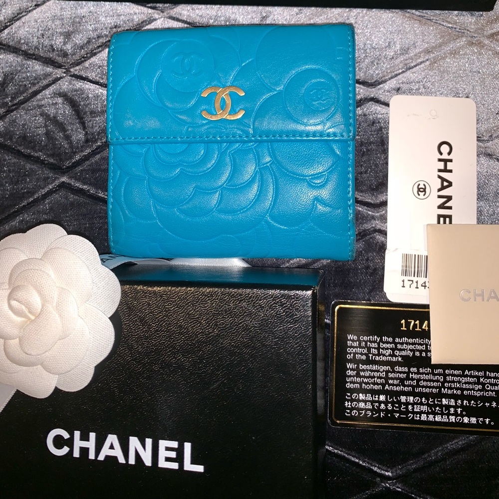 Chanel Double Flap Camellia Lambskin Wallet
